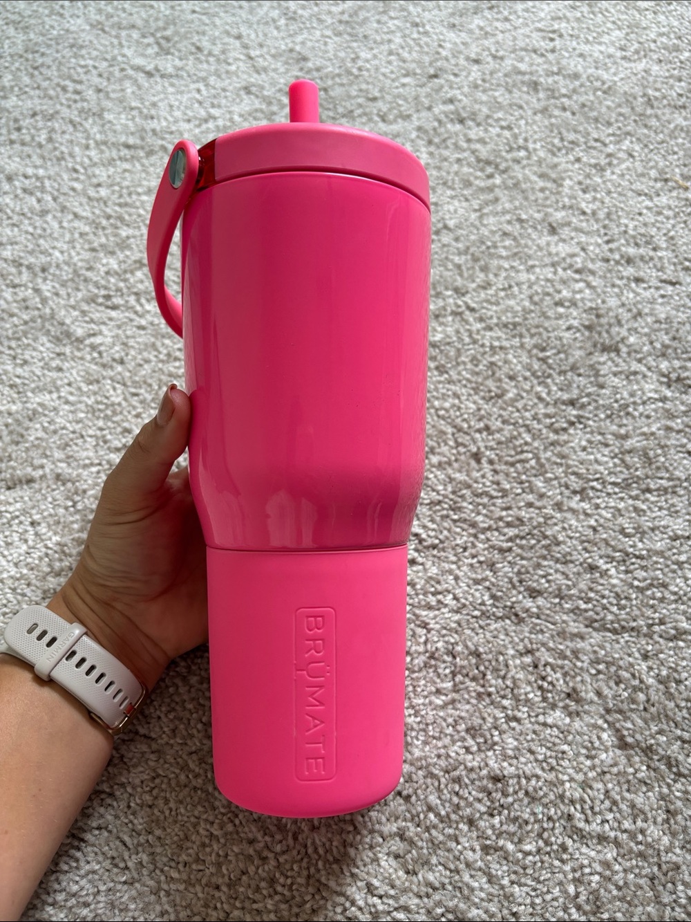 Brumate Hot Pink Insulated Tumbler with Straw and Carry Handle
